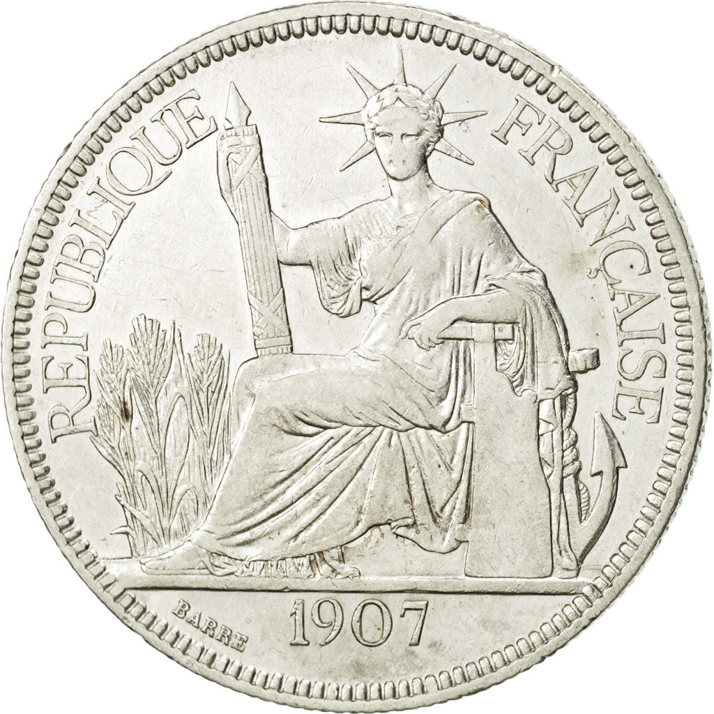 FRENCH INDO-CHINA, Piastre, 1907, Paris, EF(40-45), Silver, KM:5a.1