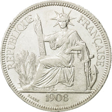 FRENCH INDO-CHINA, Piastre, 1908, Paris, AU(50-53), Silver, KM:5a.1