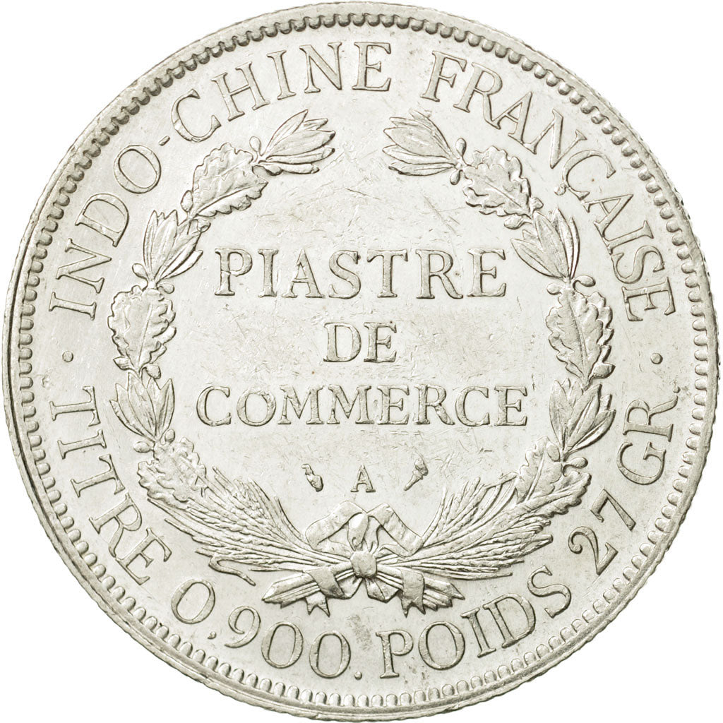 FRENCH INDO-CHINA, Piastre, 1908, Paris, AU(50-53), Silver, KM:5a.1