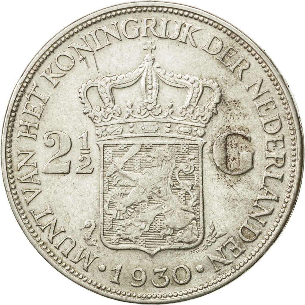 Coin, Netherlands, Wilhelmina I, 2-1/2 Gulden, 1930, EF(40-45), Silver, KM:165