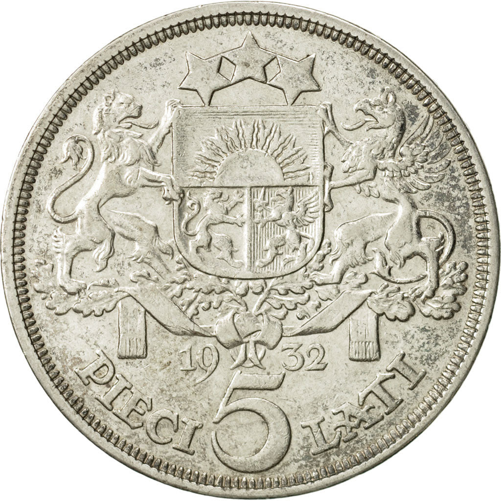 Moneda, Letonia, 5 Lati, 1932, MBC, Plata, KM:9