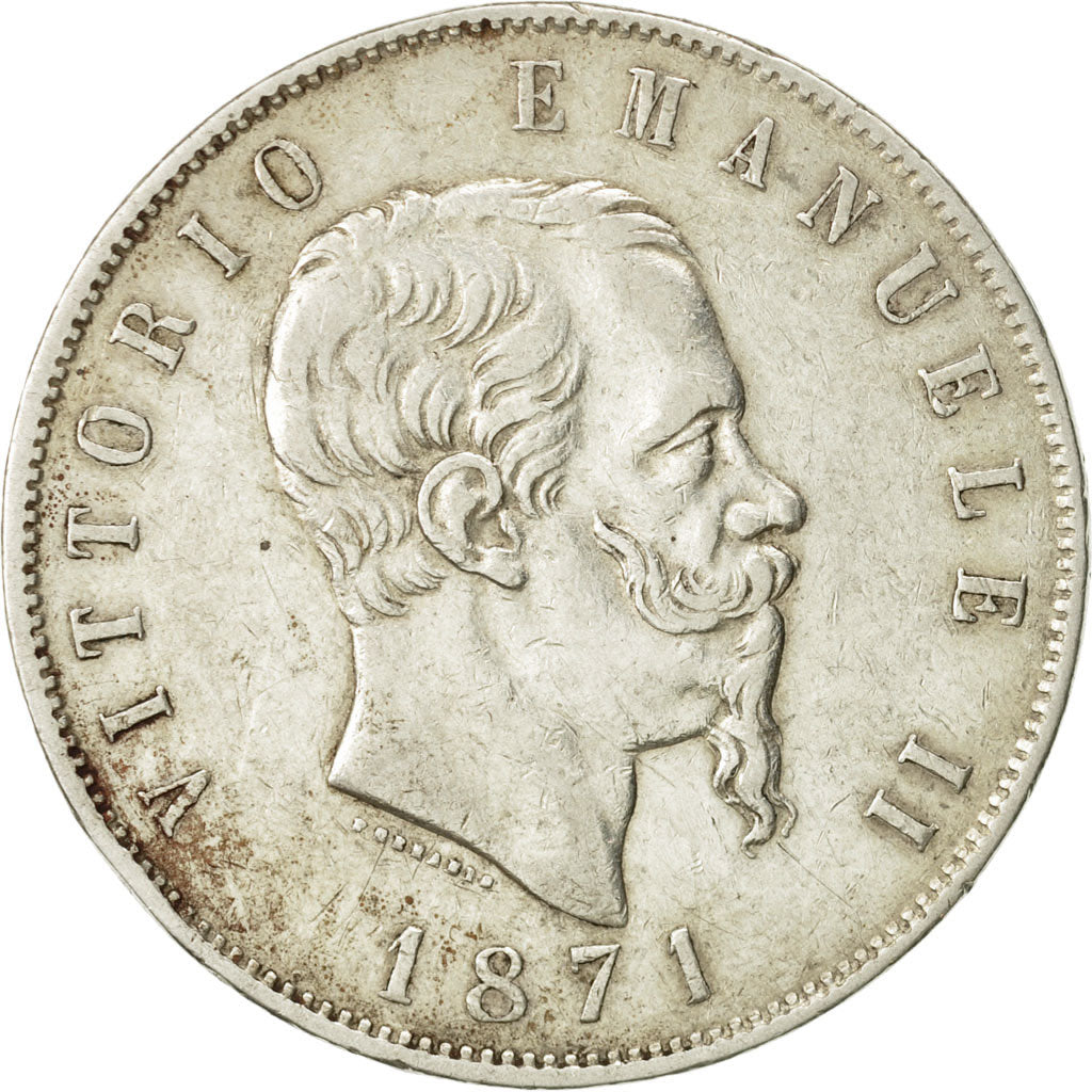 Italy, Vittorio Emanuele II, 5 Lire, 1871, Milan, EF(40-45), Silver, KM:8.3