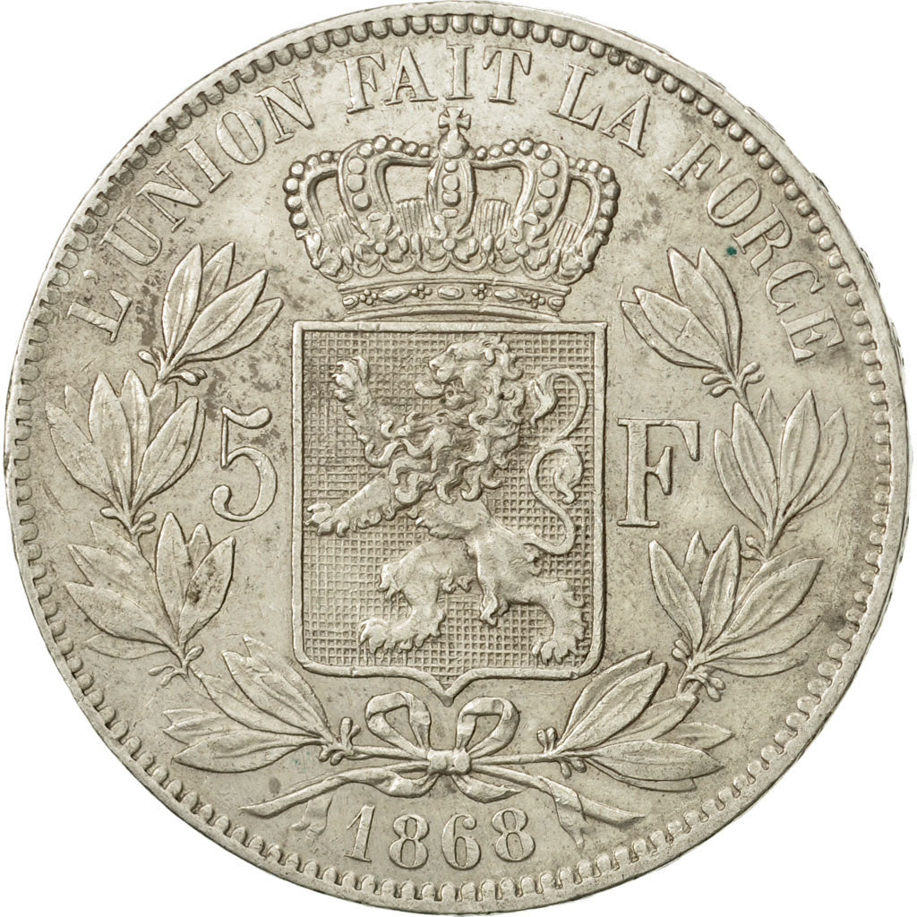 Belgium, Leopold II, 5 Francs, 5 Frank, 1868, EF(40-45), Silver, KM:24