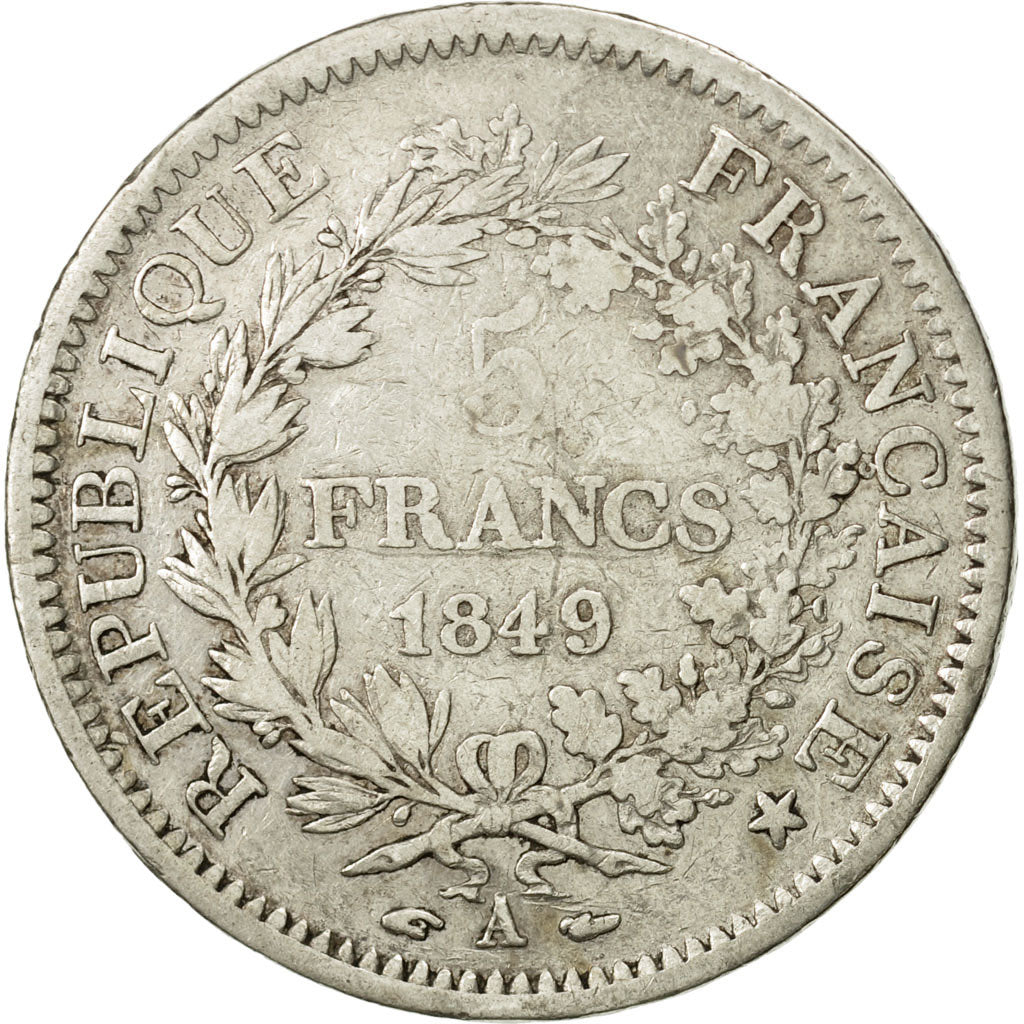 France, Hercule, 5 Francs, 1849, Paris, VF(30-35), Silver, KM:756.1, Gadoury:683