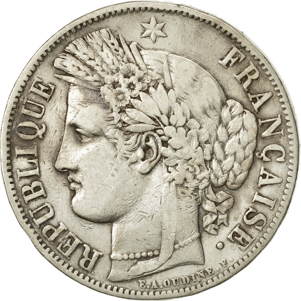 Coin, France, Cérès, 5 Francs, 1849, Strasbourg, VF(20-25), Silver, KM:761.2