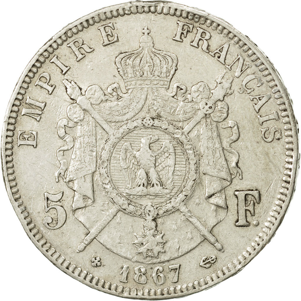 Coin, France, Napoléon III, 5 Francs, 1867, Strasbourg, VF(30-35), Silver