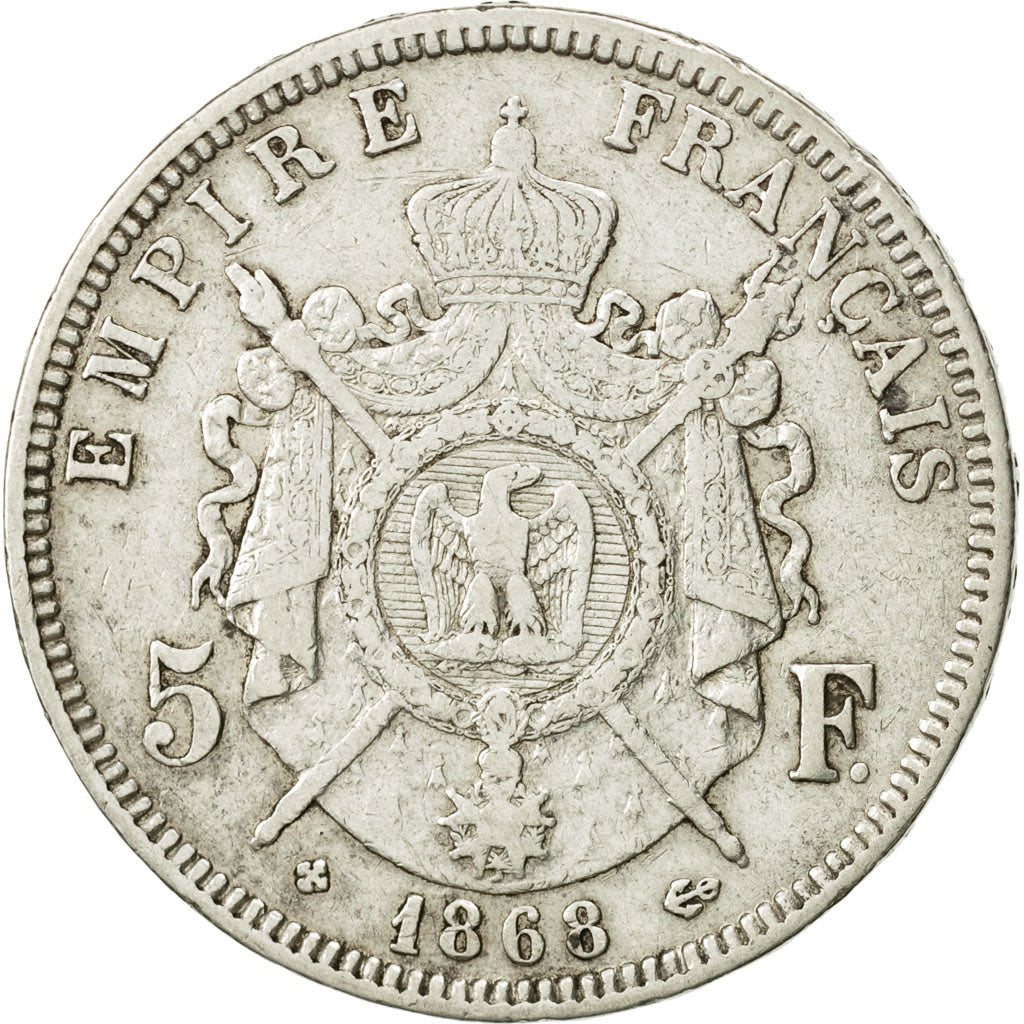 France, Napoléon III, 5 Francs, 1868, Strasbourg, VF(30-35), Silver, KM:799.2