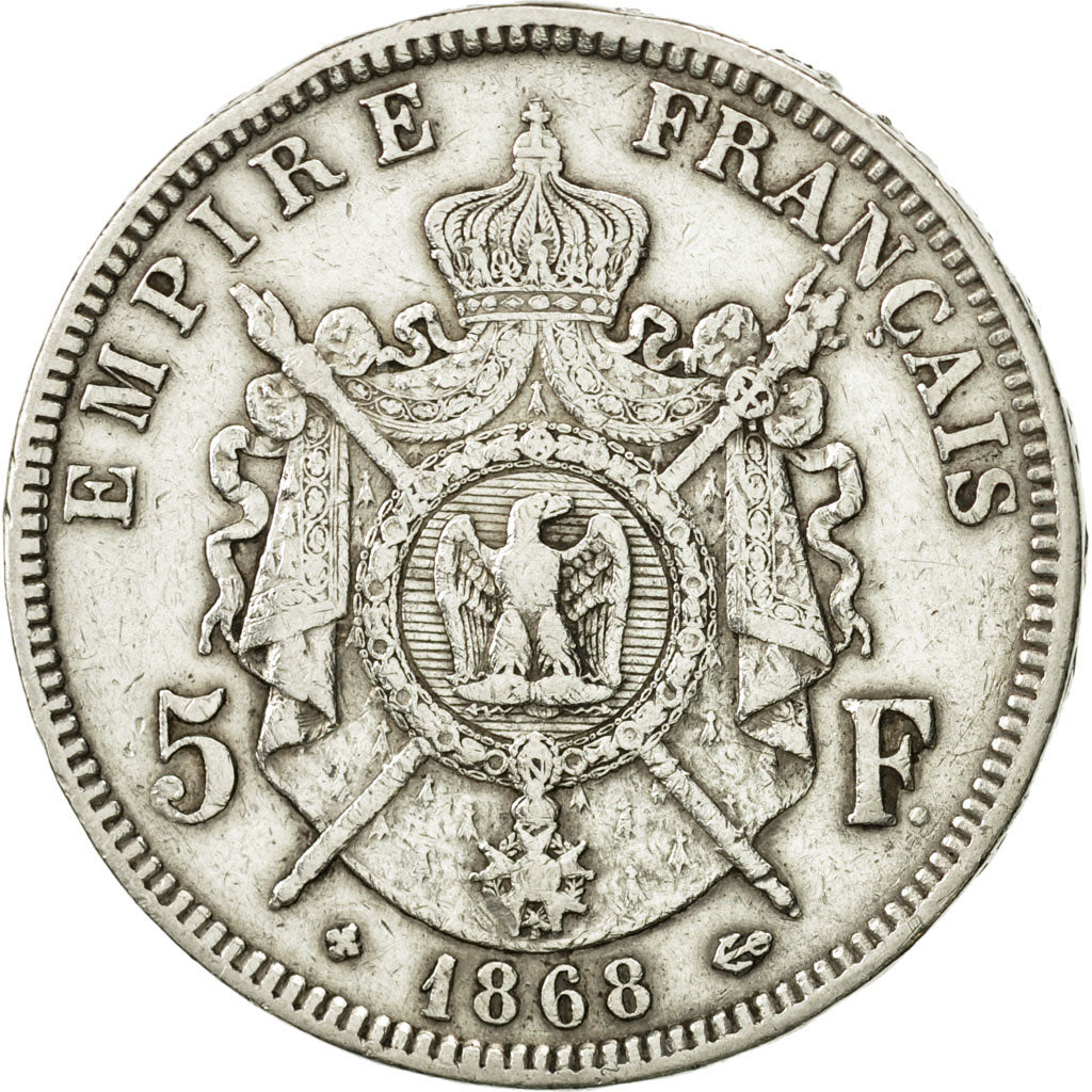 France, Napoléon III, 5 Francs, 1868, Strasbourg, VF(30-35), Silver, KM:799.2