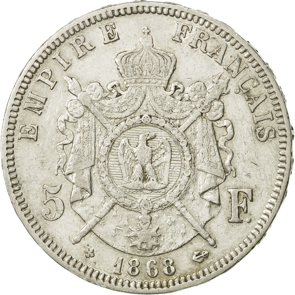 France, Napoléon III, 5 Francs, 1868, Strasbourg, EF(40-45), Silver, KM:799.2