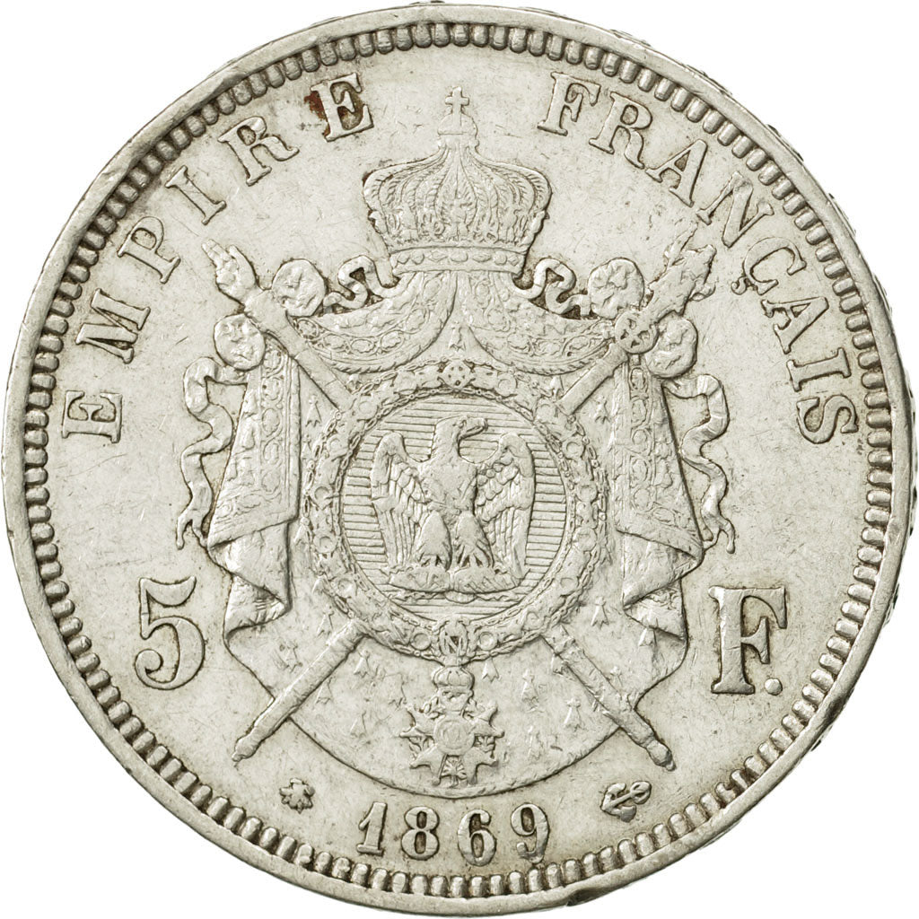 France, Napoleon III, 5 Francs, 1869, Paris, EF(40-45), Silver, KM 799.1