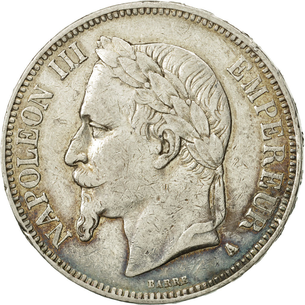 Moneda, Francia, Napoleon III, Napoléon III, 5 Francs, 1869, Paris, MBC, Plata