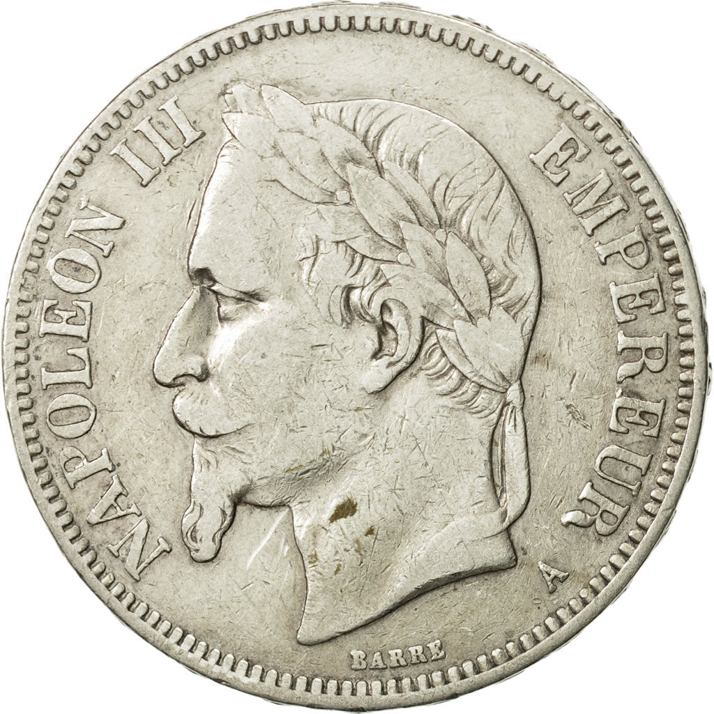 France, Napoleon III, 5 Francs, 1870, Paris, VF(30-35), Silver, KM 799.1