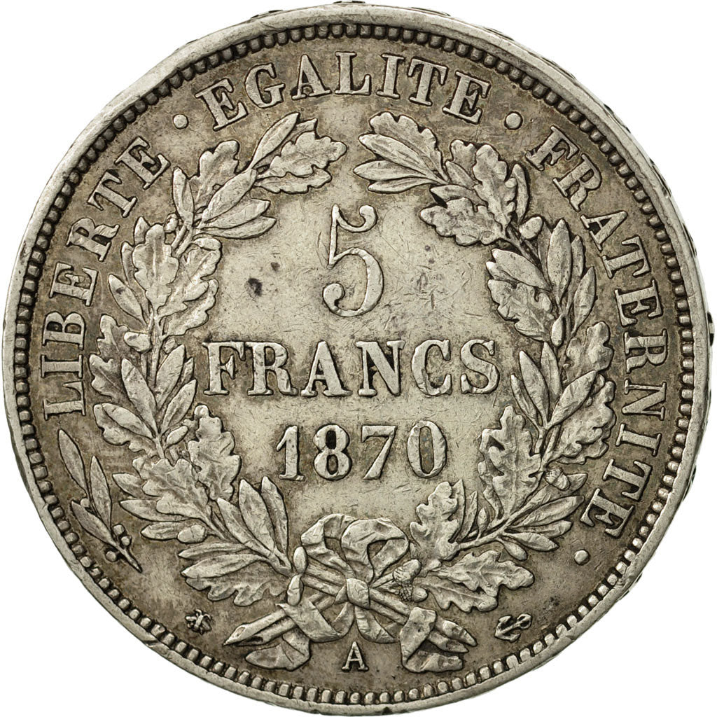 Francia, Cérès, 5 Francs, 1870, Paris, MB+, Argento, KM:819, Gadoury:743