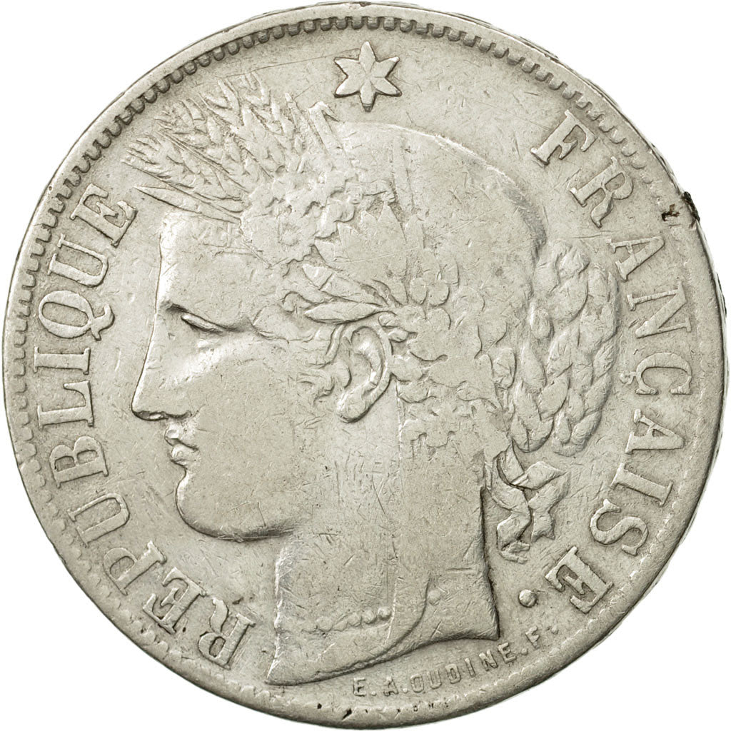 Moneda, Francia, Cérès, 5 Francs, 1870, Bordeaux, BC+, Plata, KM:818.2