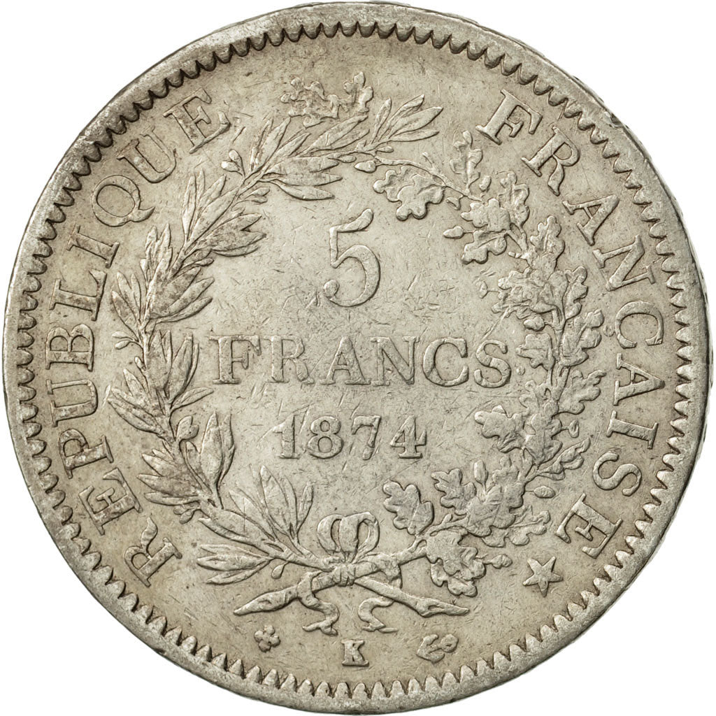 Moneta, Francia, Hercule, 5 Francs, 1874, Bordeaux, MB+, Argento, KM:820.2