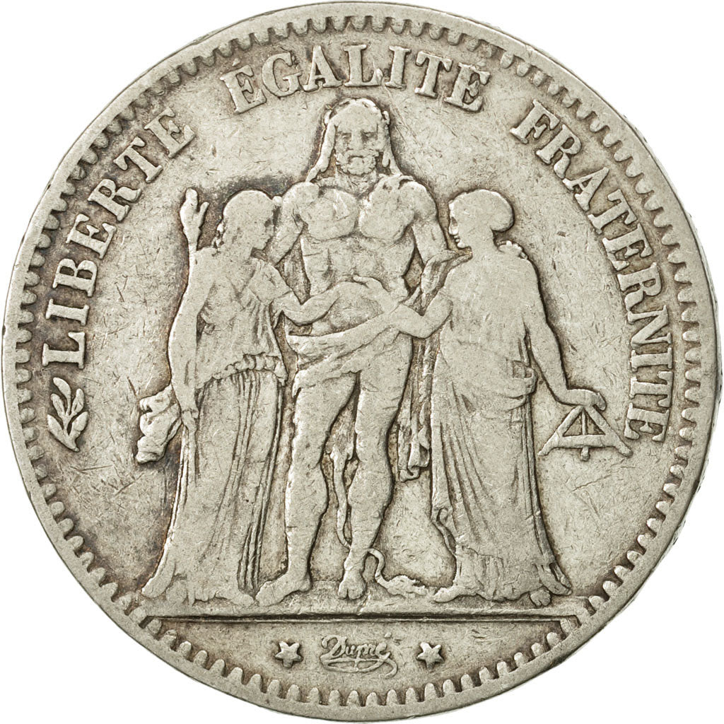 Coin, France, Hercule, 5 Francs, 1876, Bordeaux, VF(30-35), Silver, KM:820.2