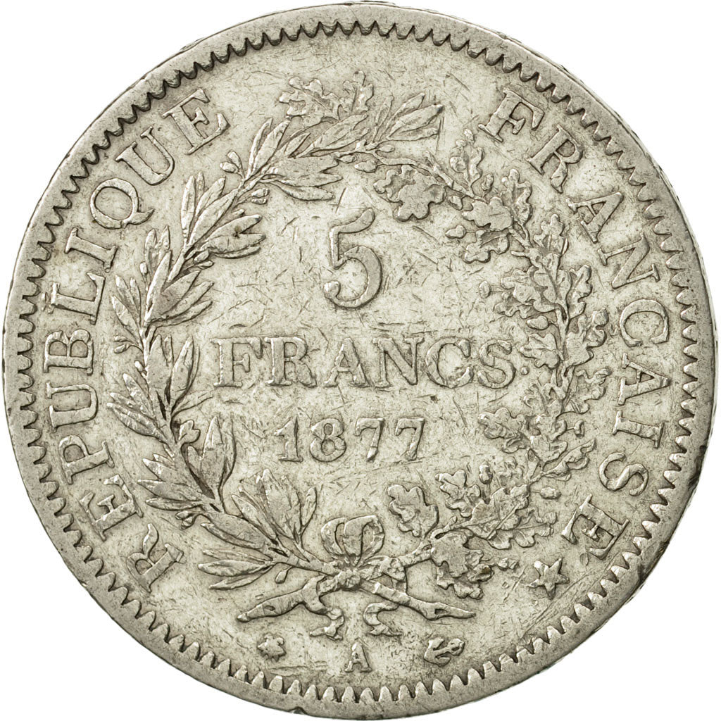 Coin, France, Hercule, 5 Francs, 1877, Paris, VF(30-35), Silver, KM:820.1