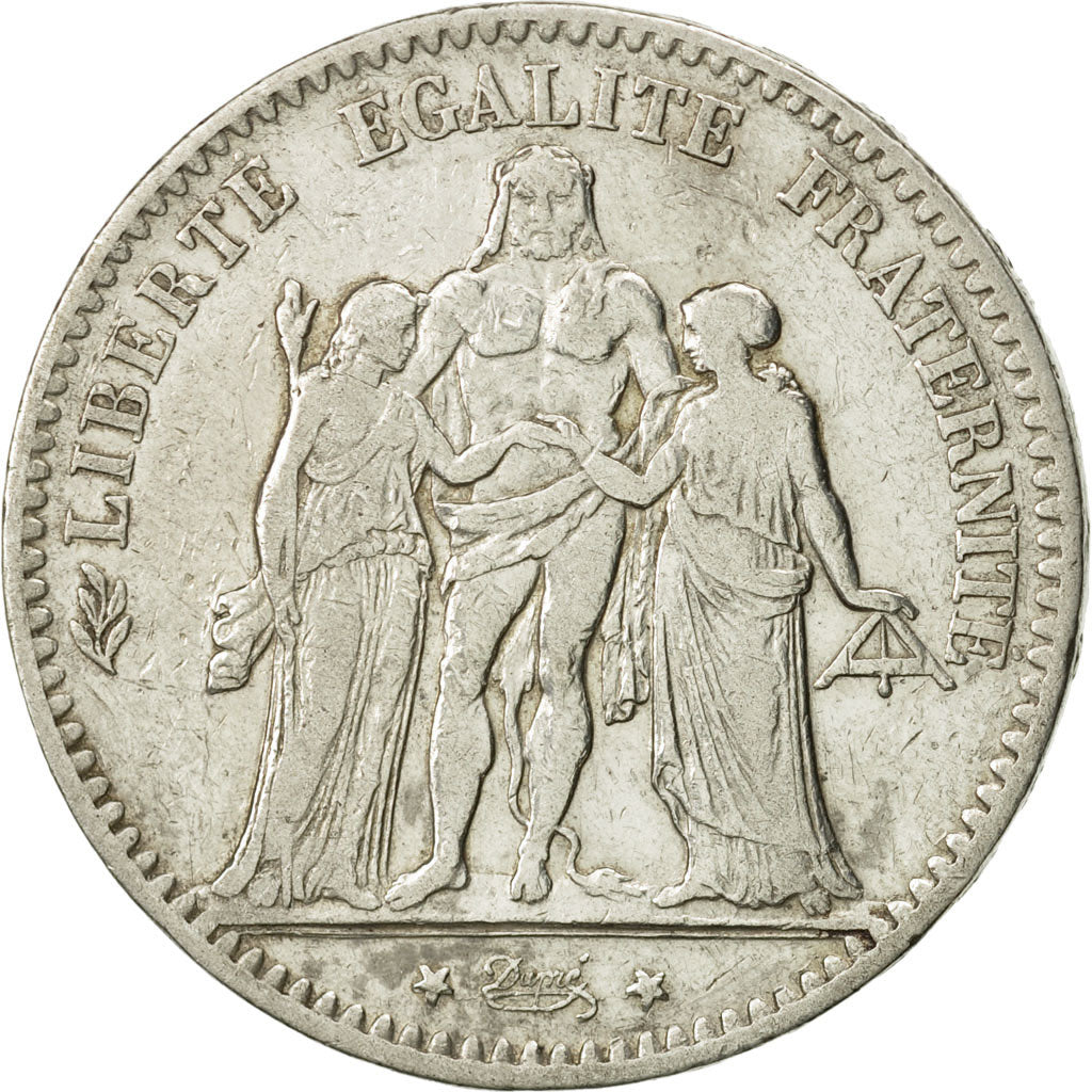 Moneta, Francia, Hercule, 5 Francs, 1877, Bordeaux, MB+, Argento, KM:820.2