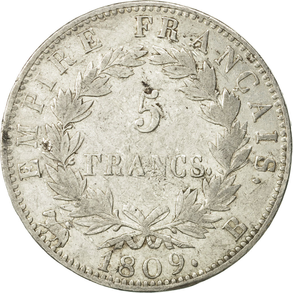France, Napoléon I, 5 Francs, 1809, Rouen, EF(40-45), Silver, KM:694.2