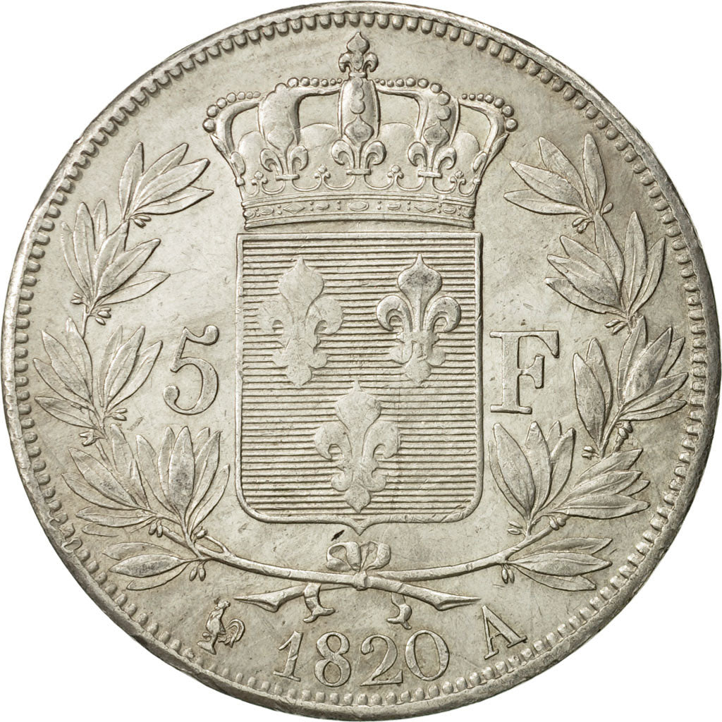 France, Louis XVIII, 5 Francs, 1820, Paris, TTB+, Argent, KM:711.1,Gadoury614