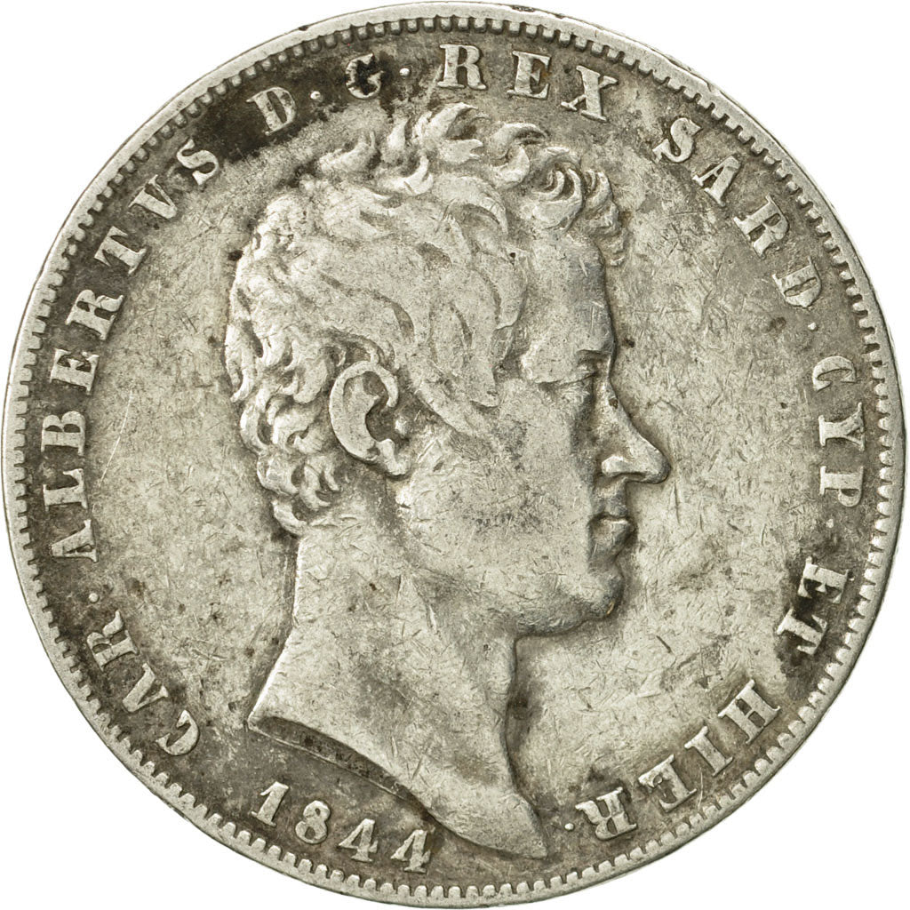 Münze, Italien Staaten, SARDINIA, Carlo Alberto, 5 Lire, 1844, Genoa, S+