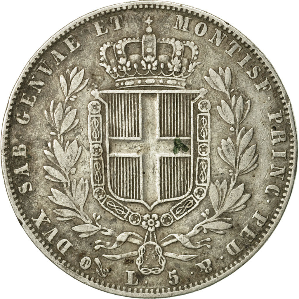 Münze, Italien Staaten, SARDINIA, Carlo Alberto, 5 Lire, 1844, Genoa, S+