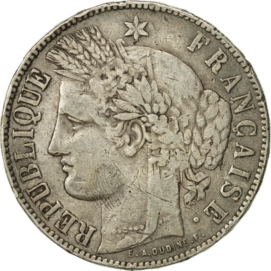 Coin, France, Cérès, 5 Francs, 1871, Bordeaux, VF(20-25), Silver, KM:818.2