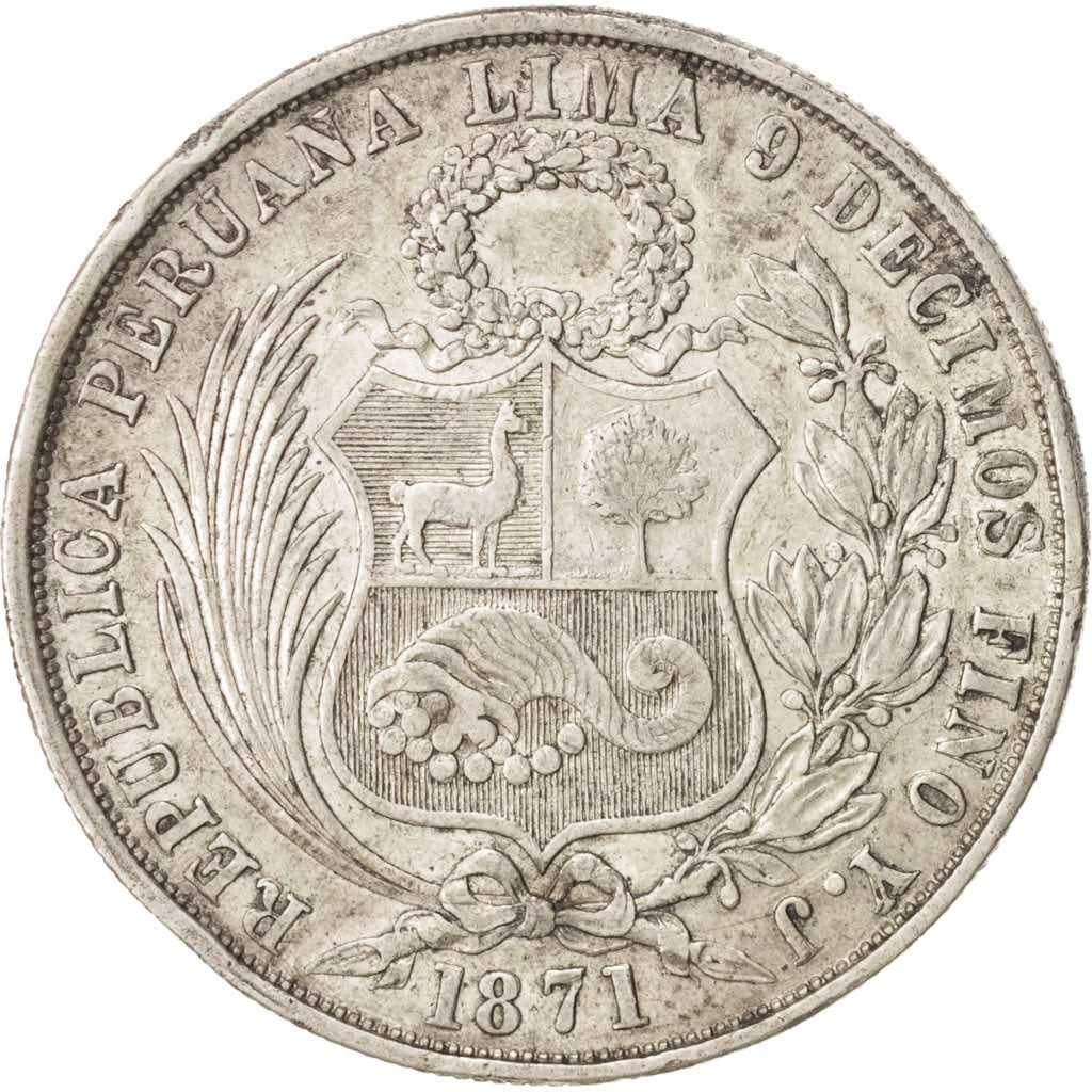 Peru, SOUTH PERU, 1 Sol, 1871, Lima, Silver, KM:196.3