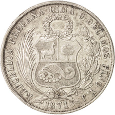 Peru, SOUTH PERU, 1 Sol, 1871, Lima, Silver, KM:196.3