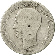 Monnaie, Grèce, George I, Drachma, 1874, Paris, B+, Argent, KM:38