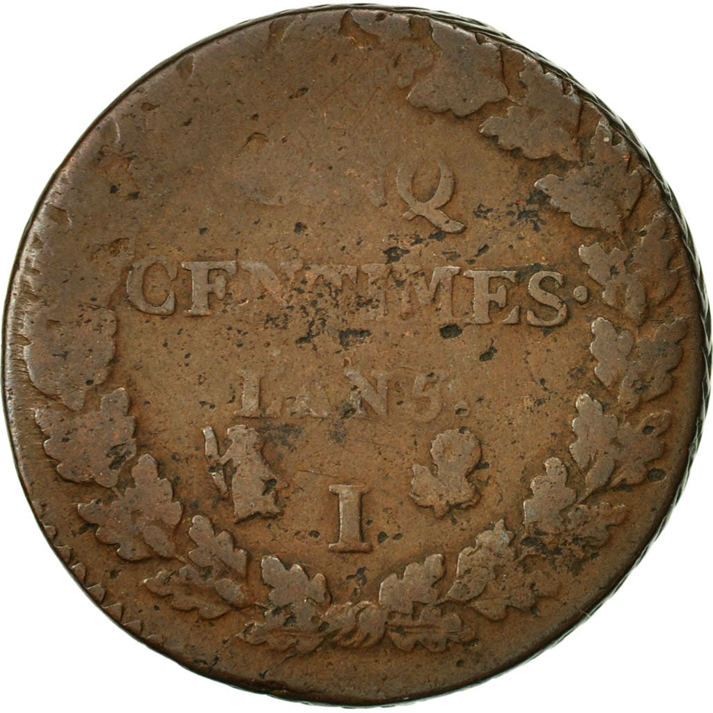 Coin, France, Dupré, 5 Centimes, 1796, Limoges, VG(8-10), Bronze, KM:640.7
