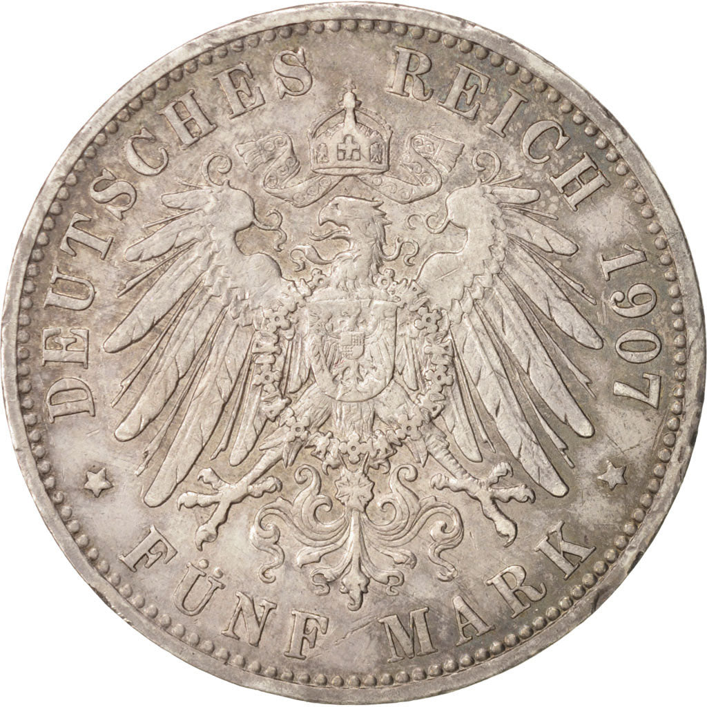 Stati tedeschi, PRUSSIA, Wilhelm II, 5 Mark, 1907, Berlin, BB+, Argento, KM:523