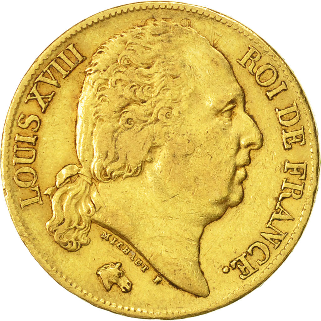 France, Louis XVIII, 20 Francs, 1819, Paris, EF(40-45),Gold,KM 712.1,Gadoury1028