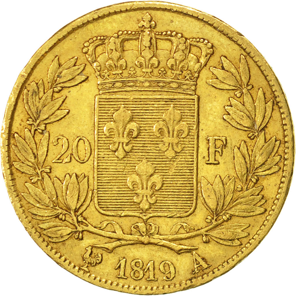 France, Louis XVIII, 20 Francs, 1819, Paris, EF(40-45),Gold,KM 712.1,Gadoury1028
