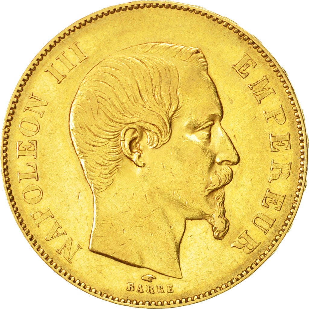Francia, Napoleon III, 50 Francs, 1855, Paris, MBC, Oro, KM 785.1, Gadoury 1111