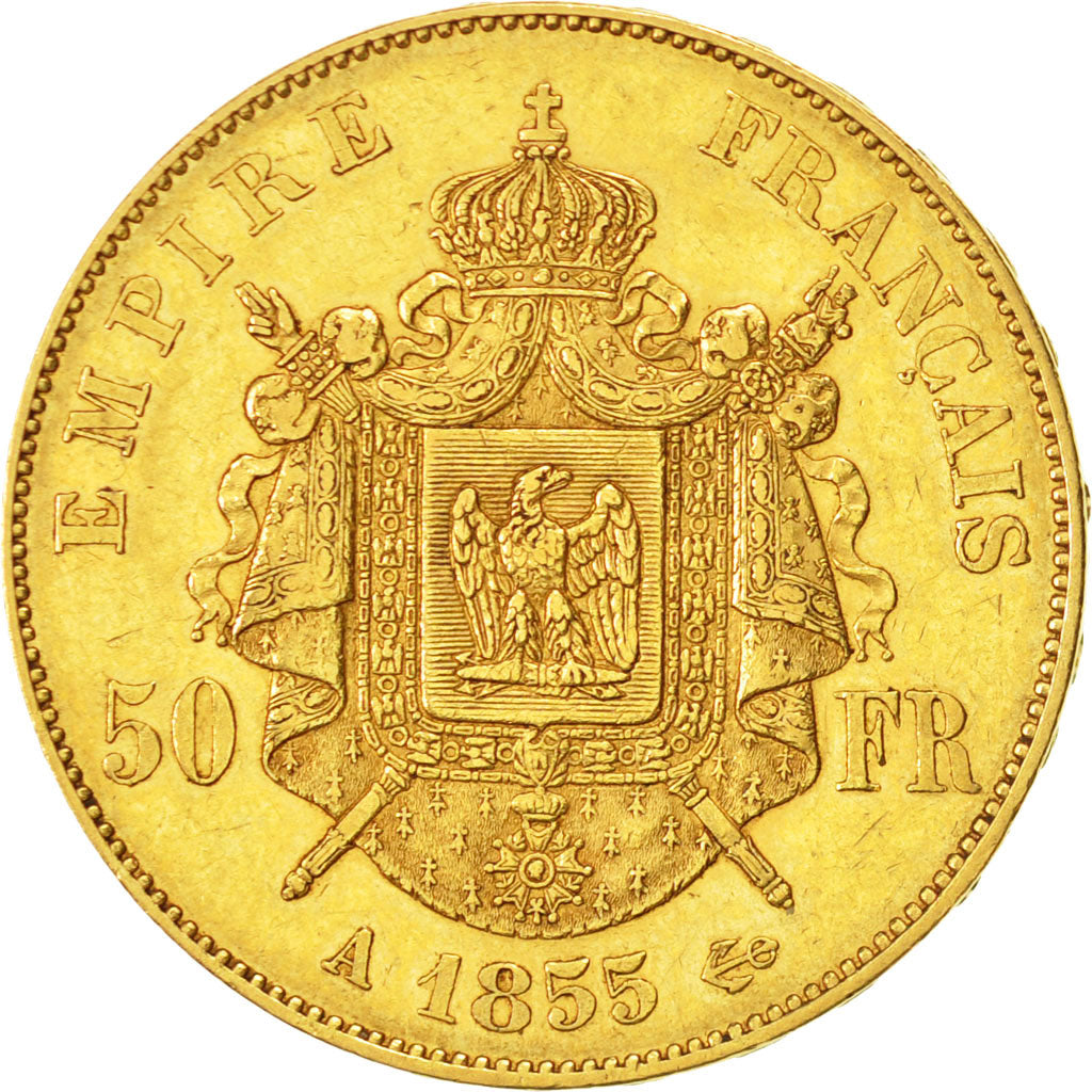 Francia, Napoleon III, 50 Francs, 1855, Paris, MBC, Oro, KM 785.1, Gadoury 1111