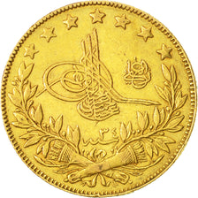 Turquía, Abdul Hamid II, 100 Kurush, 1908, Qustantiniyah, MBC, Oro, KM:730