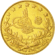 Turkey, Abdul Hamid II, 100 Kurush, 1908, Qustantiniyah, EF(40-45), Gold, KM:730