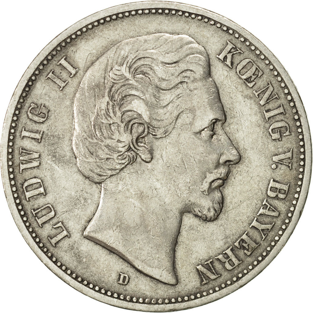German States, BAVARIA, Ludwig II, 5 Mark, 1876, Munich, EF(40-45), KM 896