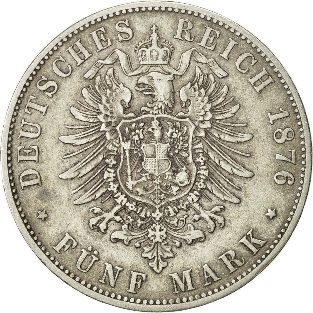 German States, BAVARIA, Ludwig II, 5 Mark, 1876, Munich, EF(40-45), KM 896