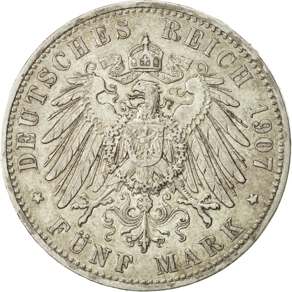 Coin, German States, BAVARIA, Otto, 5 Mark, 1907, Munich, EF(40-45), Silver