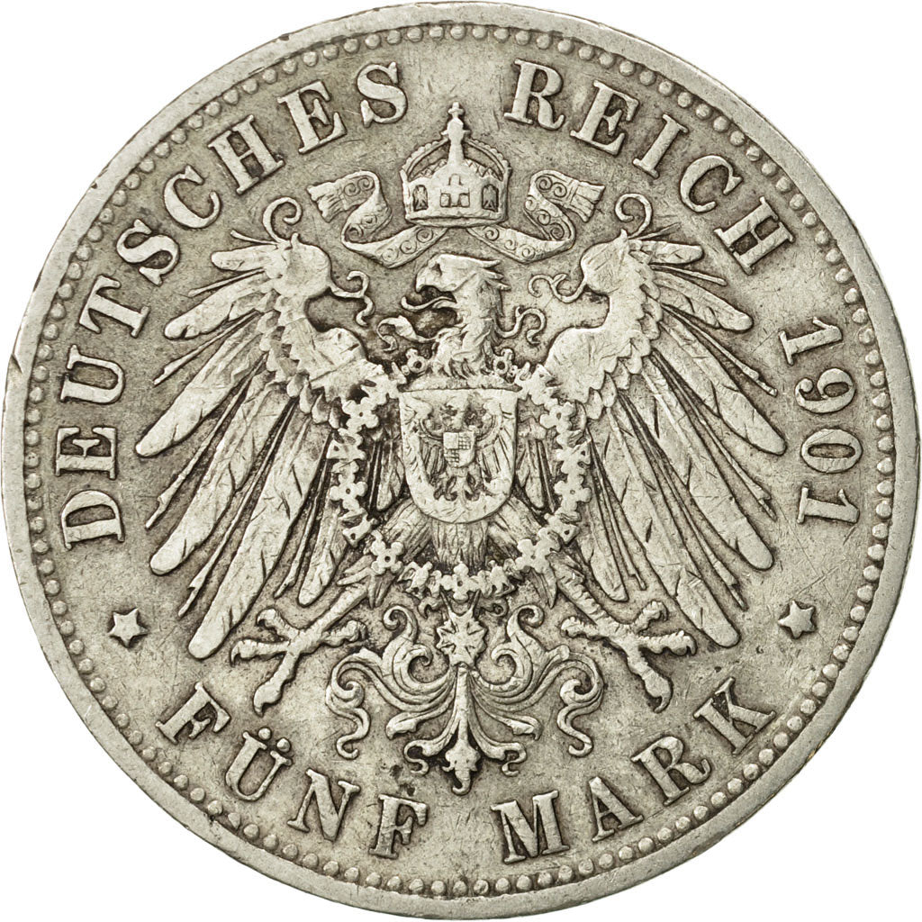 German States, PRUSSIA, Wilhelm II, 5 Mark, 1901, Berlin, EF(40-45), KM 523
