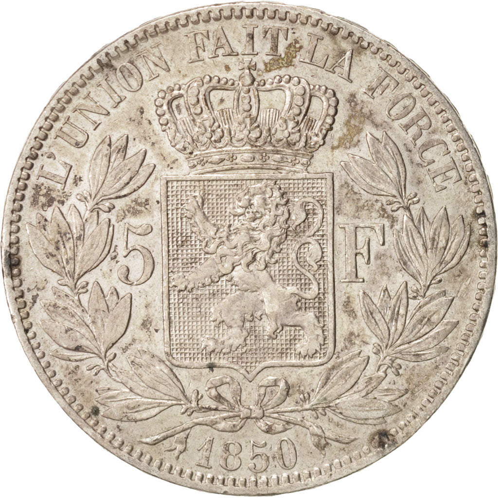 Belgio, Leopold I, 5 Francs, 5 Frank, 1850, Brussels, BB, Argento, KM:17