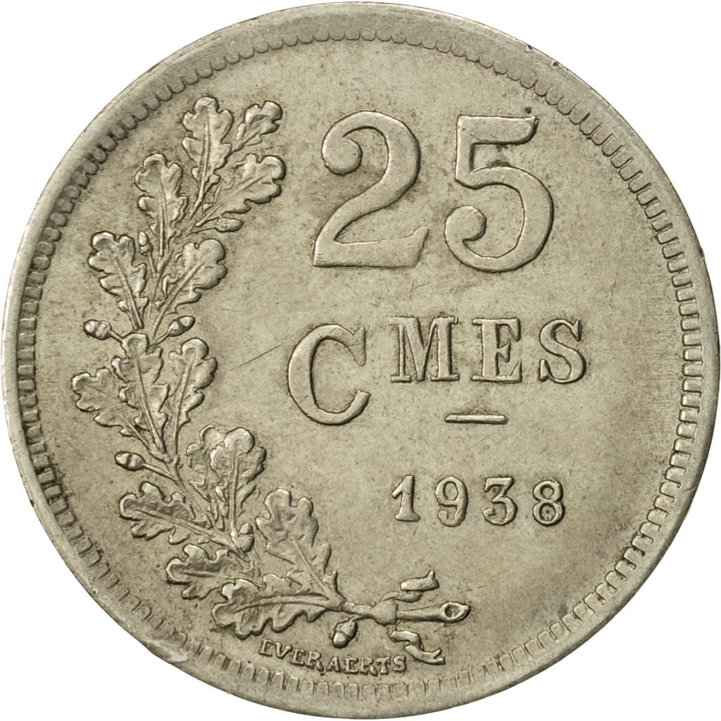 Coin, Luxembourg, Charlotte, 25 Centimes, 1938, AU(55-58), Copper-nickel