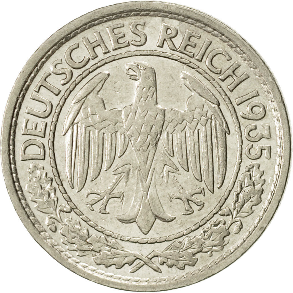 Coin, GERMANY, WEIMAR REPUBLIC, 50 Reichspfennig, 1935, Berlin, AU(50-53)