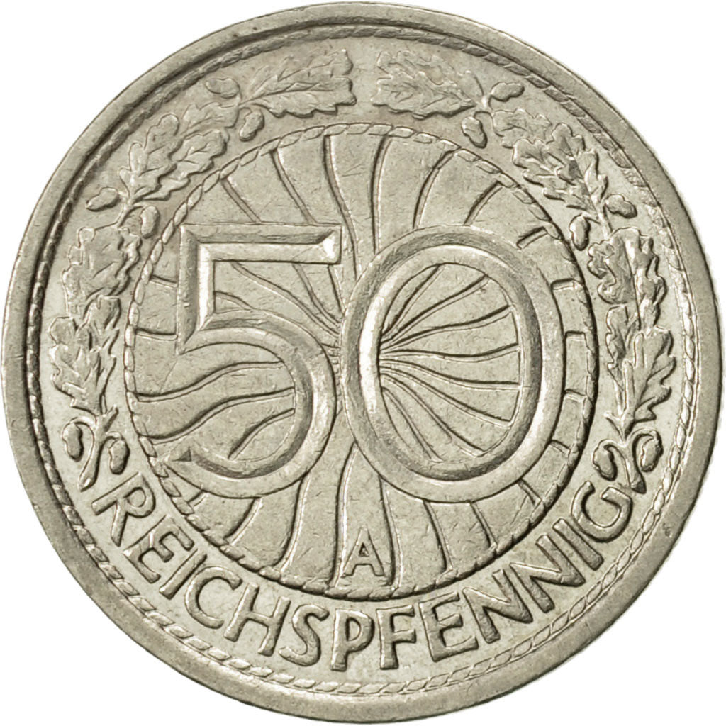 Coin, GERMANY, WEIMAR REPUBLIC, 50 Reichspfennig, 1935, Berlin, AU(50-53)