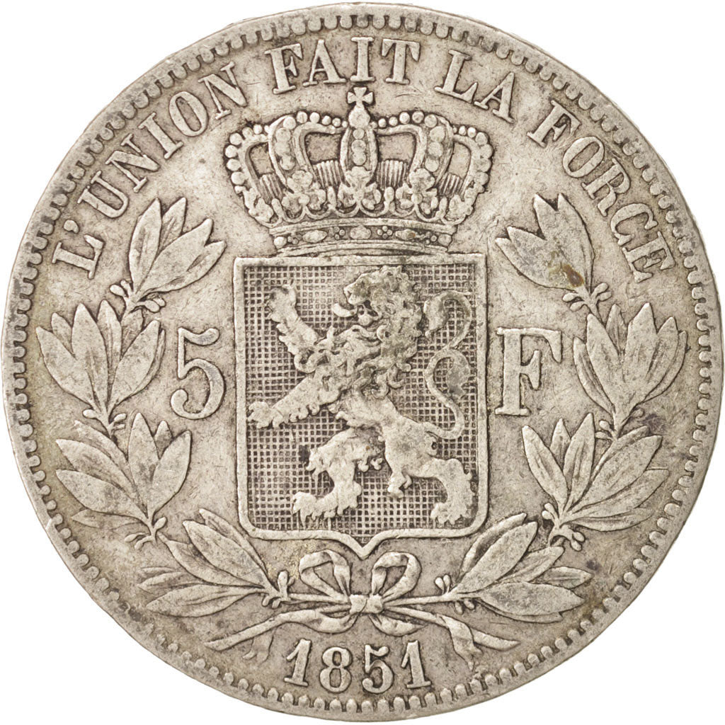 Belgium, Leopold I, 5 Francs/5 Frank, 1851, Brussels, Silver, KM:17