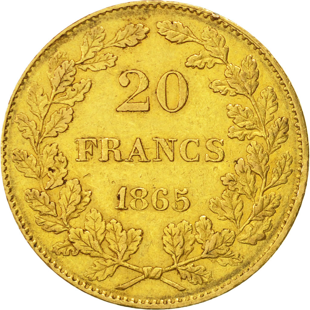 Belgium, Leopold I, 20 Francs, 20 Frank, 1865, EF(40-45), Gold, KM:23