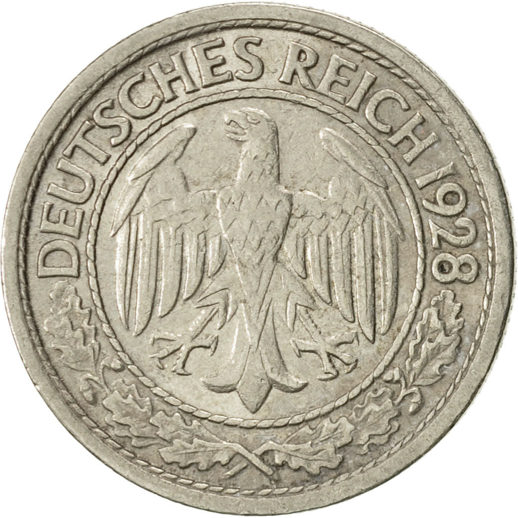 GERMANY, WEIMAR REPUBLIC, 50 Reichspfennig, 1928, Hamburg, AU(50-53), KM 49