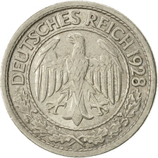 GERMANY, WEIMAR REPUBLIC, 50 Reichspfennig, 1928, Hamburg, AU(50-53), KM 49